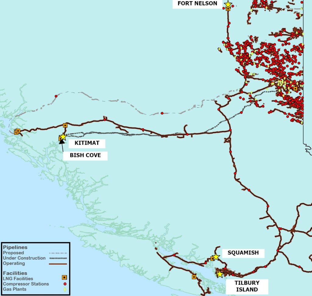 Map of the Westcoast System with LNG Facilities.